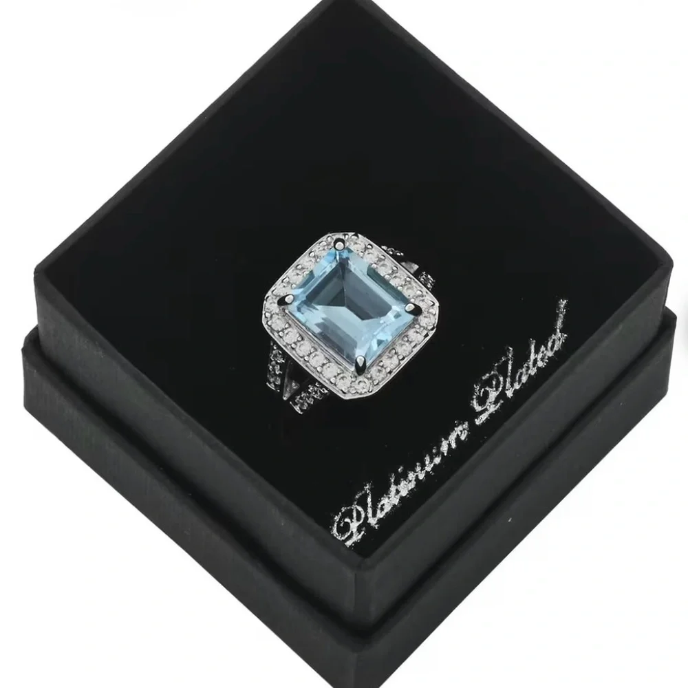 Blue Topaz & Simulated Diamond Ring - Picture 6 of 9
